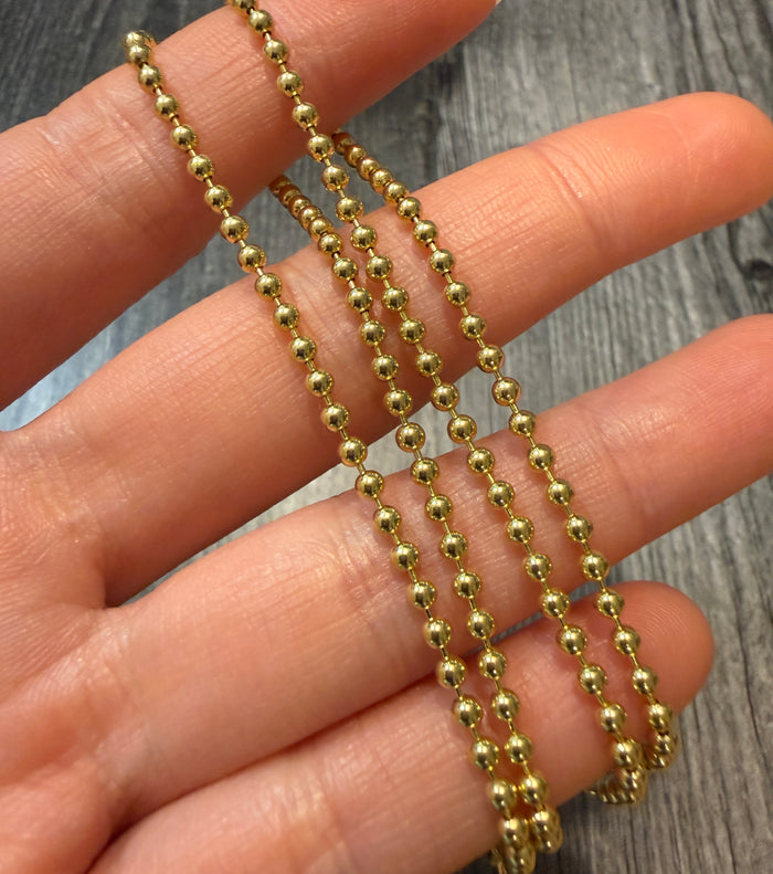 Classic Gold Ball Chain in 18K Gold, 18” Long (F)