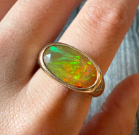 Faceted Natural Opal and Diamond Signet Ring