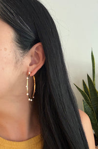 Large Mikimoto Pearl and 18K Gold Hoop Earrings (I)