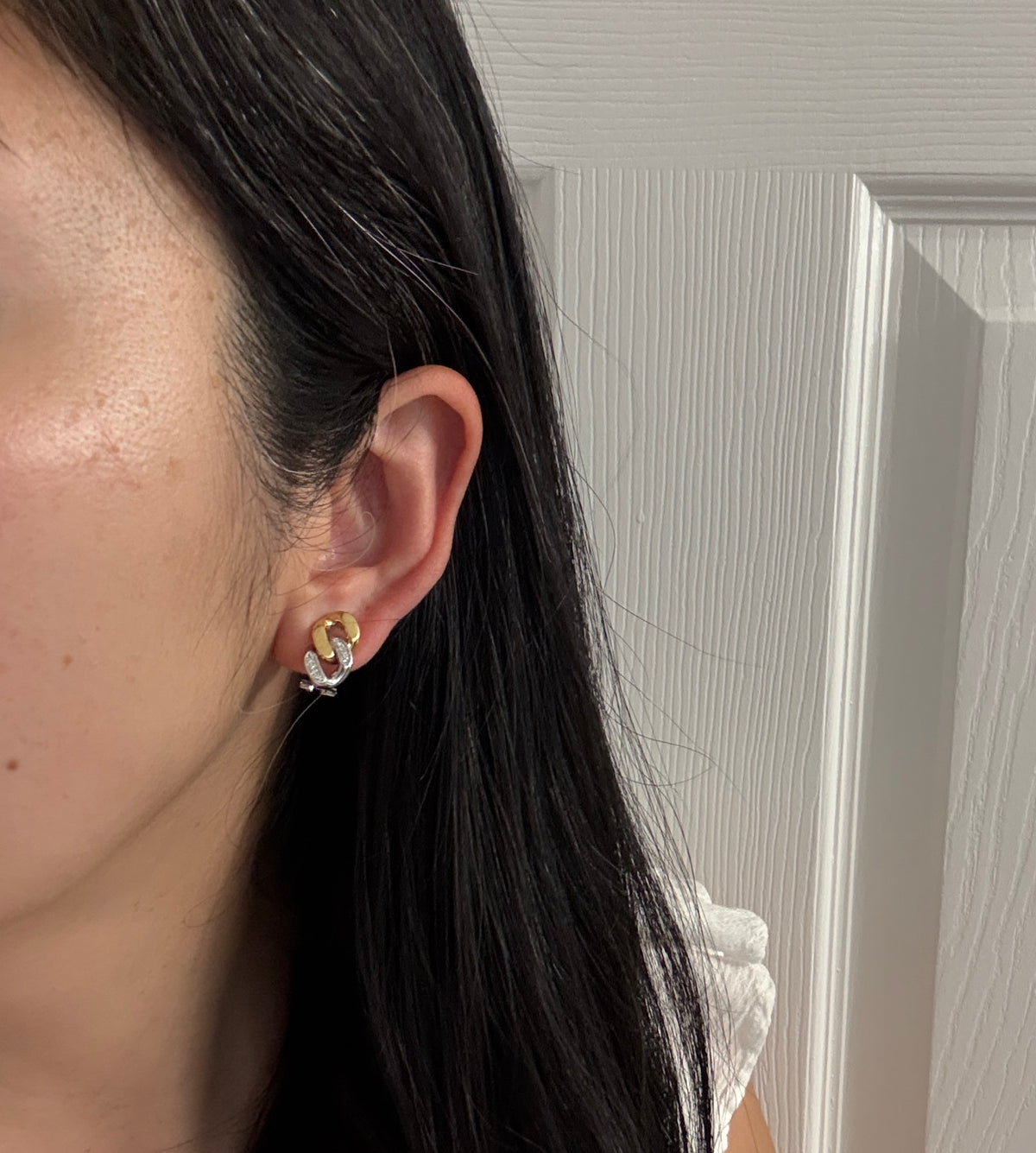 Diamond and 18K Two Tone Gold Curb Link Earrings