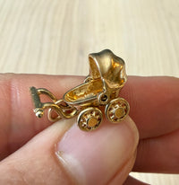 Vintage Articulated Baby Carriage or Pram Charm in 14K Gold