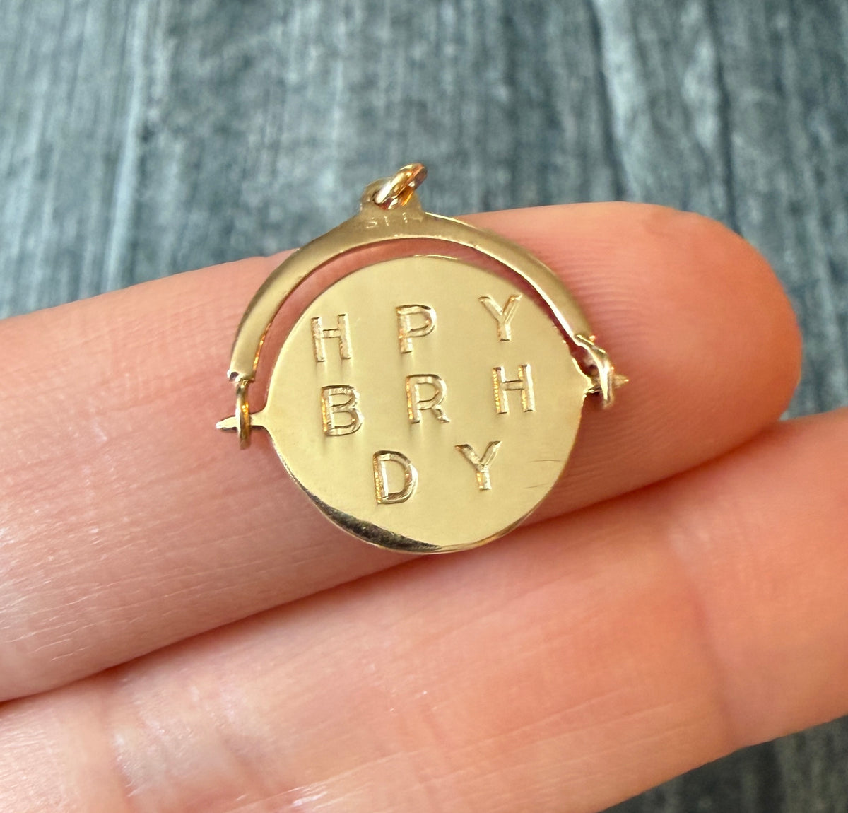 "Happy Birthday" Spinner Charm in 14K Gold (S)