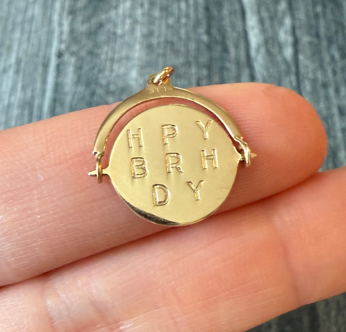 "Happy Birthday" Spinner Charm in 14K Gold (S)