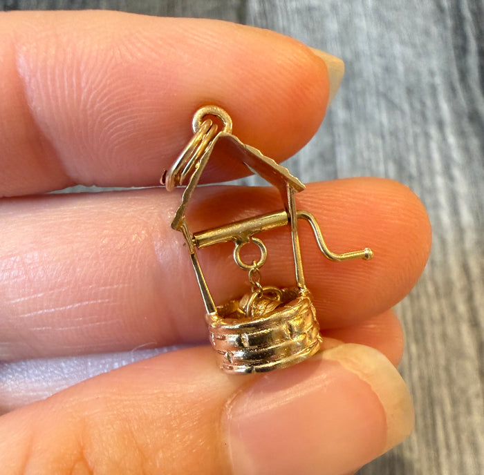 Movable Wishing Well Charm in 14K Gold