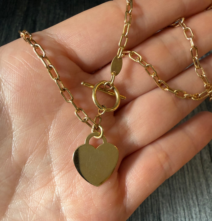 Toggle Oval Link Chain with a Heart Tag Charm, 16.75” Long