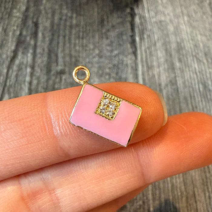 Pink Enamel Purse Charm with Diamond Accents (S)