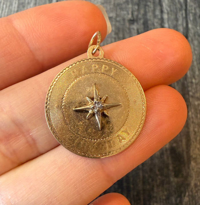 Happy Birthday North Star Diamond Charm in 14K Gold
