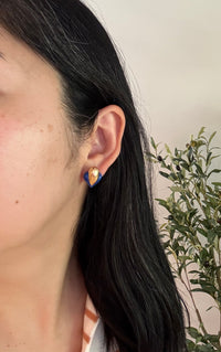 Modernist Carved Lapis and 18K Gold Pear Shaped Earrings (H)