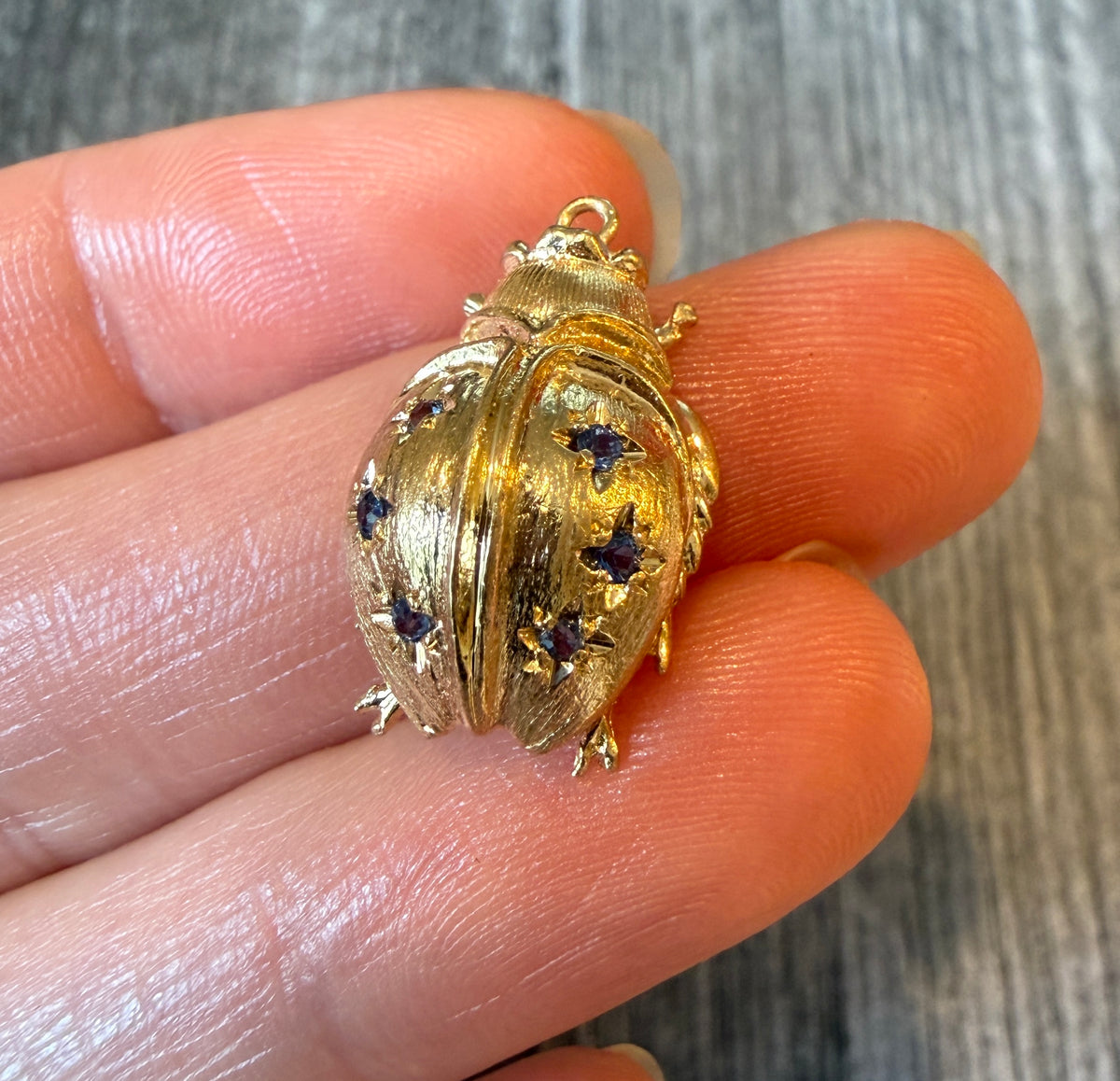 Vintage Star Set Sapphire and 14K Gold Ladybug Charm