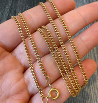 Long Vintage 18K Gold Flat Curb Link Chain, 24.5” Long