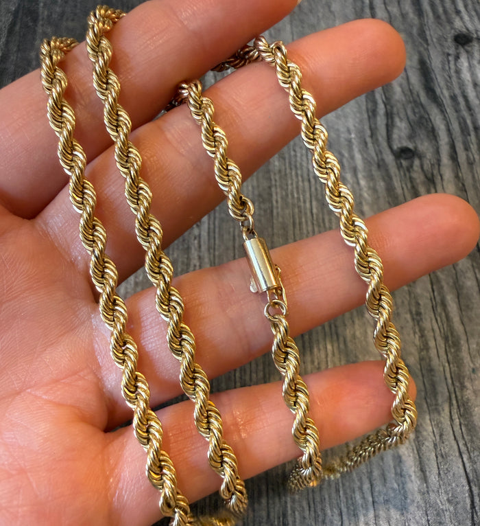 Solid 14K Gold Rope Chain, 24.5" Long (A)