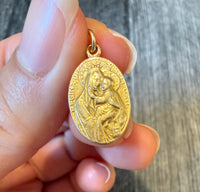 Reversible Oval 14K Gold Jesus and Mary and Child Medal Charm