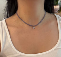 Tanzanite Bead Necklace with a Diamond Flower Charm