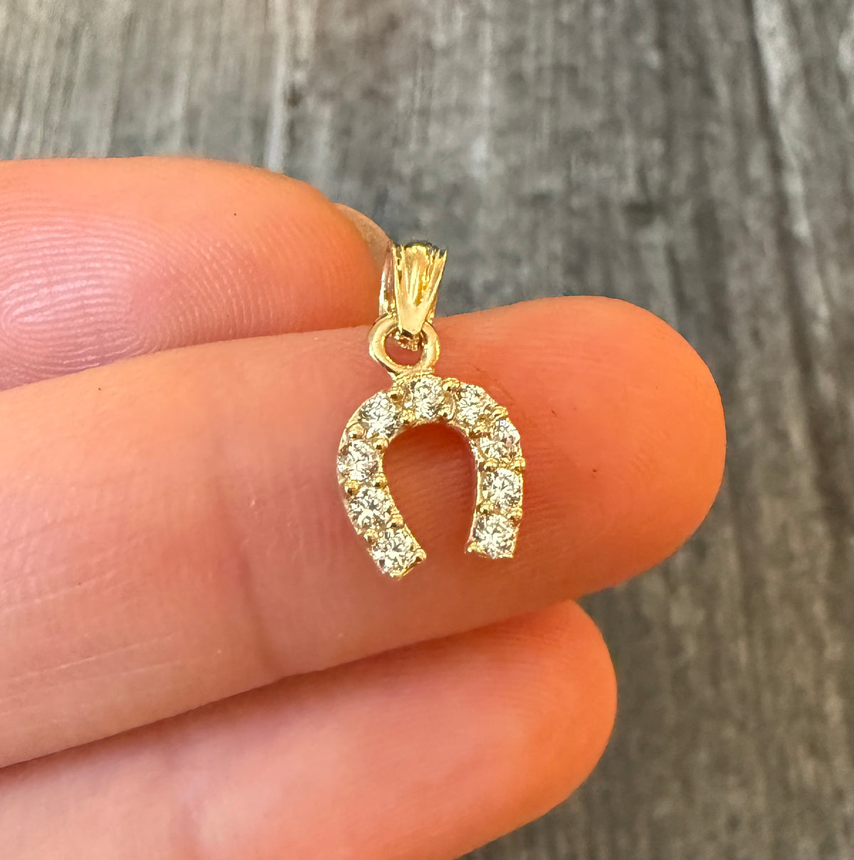 Small 14K Gold and Synthetic Stone Horseshoe Charm