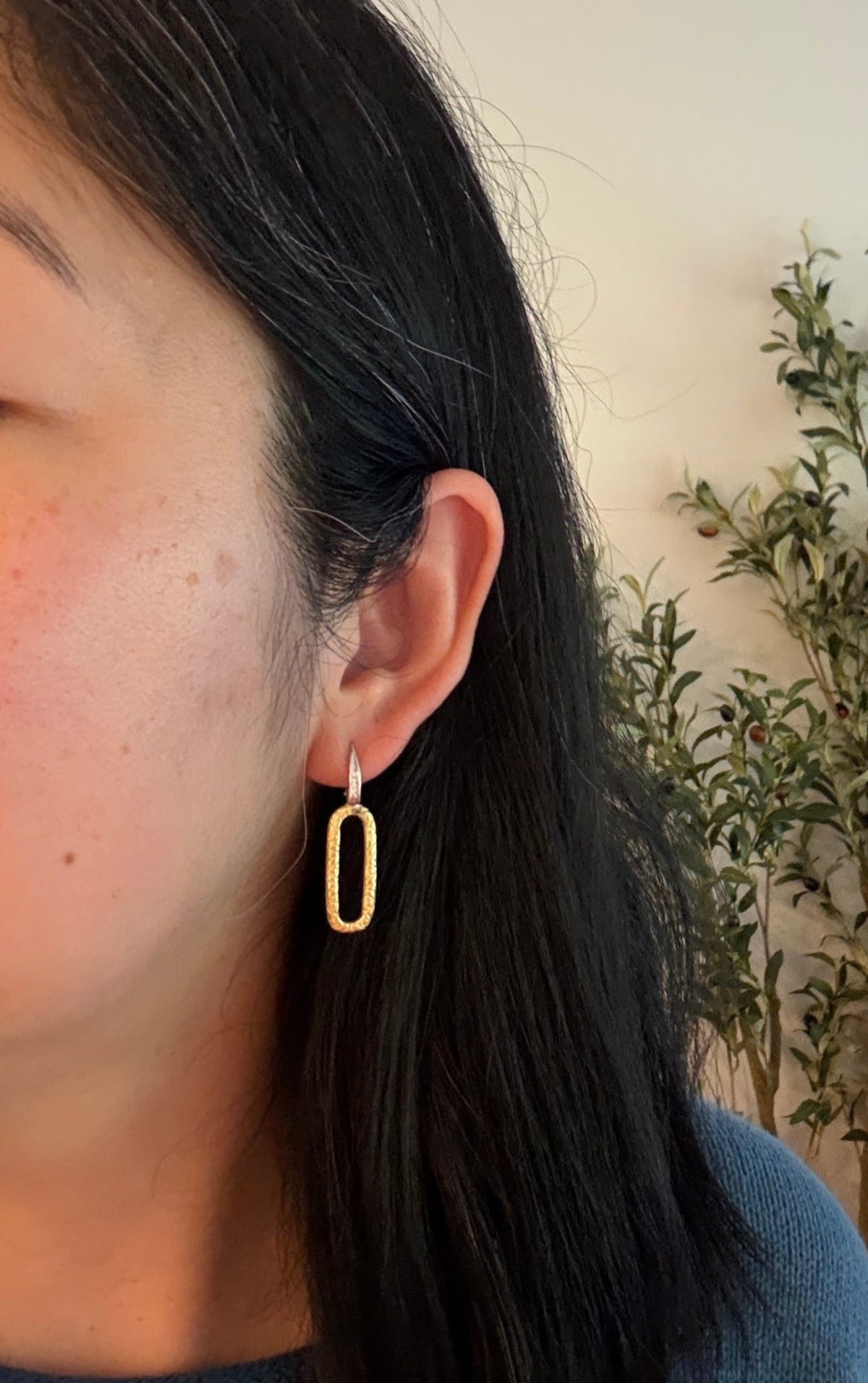 Diamond and 18K Bicolor Gold Oval Drop Dangle Earrings