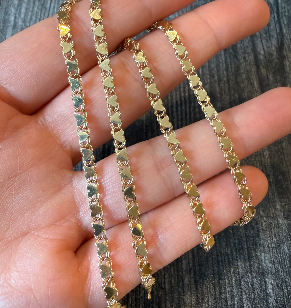 Vintage Heart Link Chain in 14K Gold, 18” Long