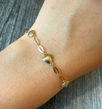Lightweight Puffy Heart Link Bracelet in 14K Gold, 7.5" Long (M)
