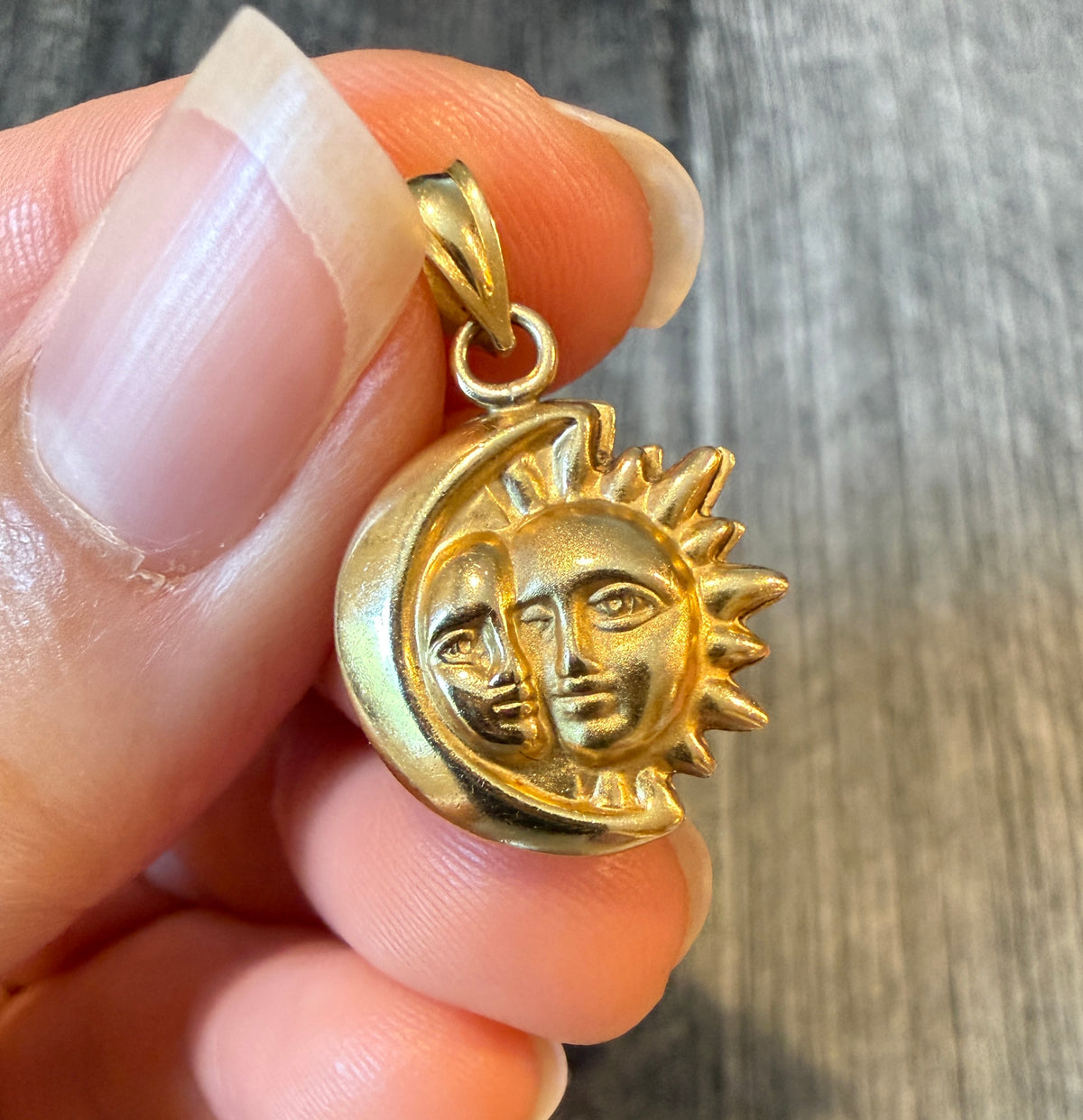 Puffy Celestial Sun and Moon Charm in 14K Gold