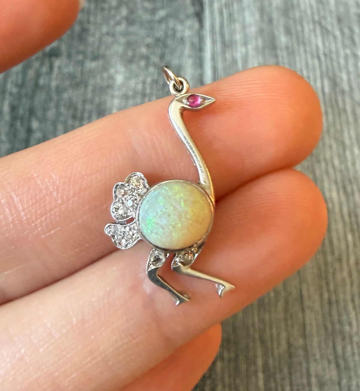 Art Deco Opal and Diamond Ostrich Charm (H)