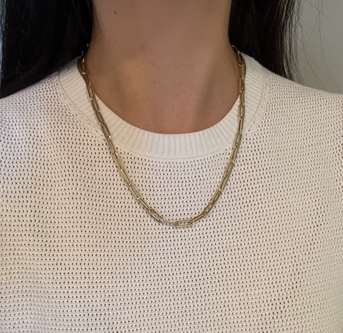 Chunky Straight Edge Paperclip Chain in 14K Gold, 21.75" Long