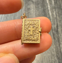 Movable Bible Book Charm with Prayers in 14K Gold