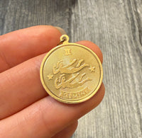 Vintage Gemini Zodiac Disc Charm in 14K Gold