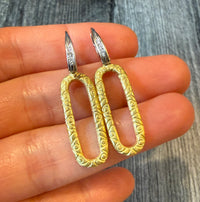 Diamond and 18K Bicolor Gold Oval Drop Dangle Earrings