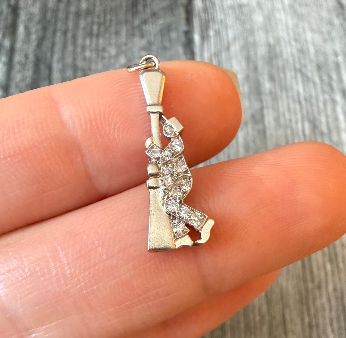 Art Deco Diamond Drunkard and Lamp Post Charm in Platinum (H)