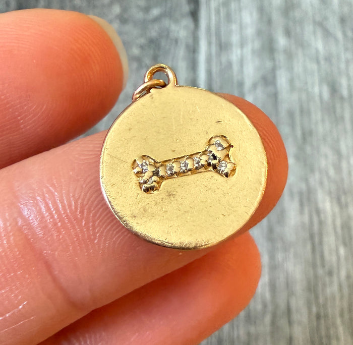 Diamond and 14K Gold Dog Bone Disc Charm