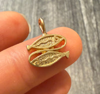 14K Gold Charm of a Pair of Fish, Pisces Zodiac