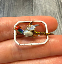 Antique Enameled Pheasant Brooch in 14K Gold