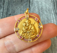 Vintage St. Anthony Medal with Diamonds and Rubies in 18K Gold