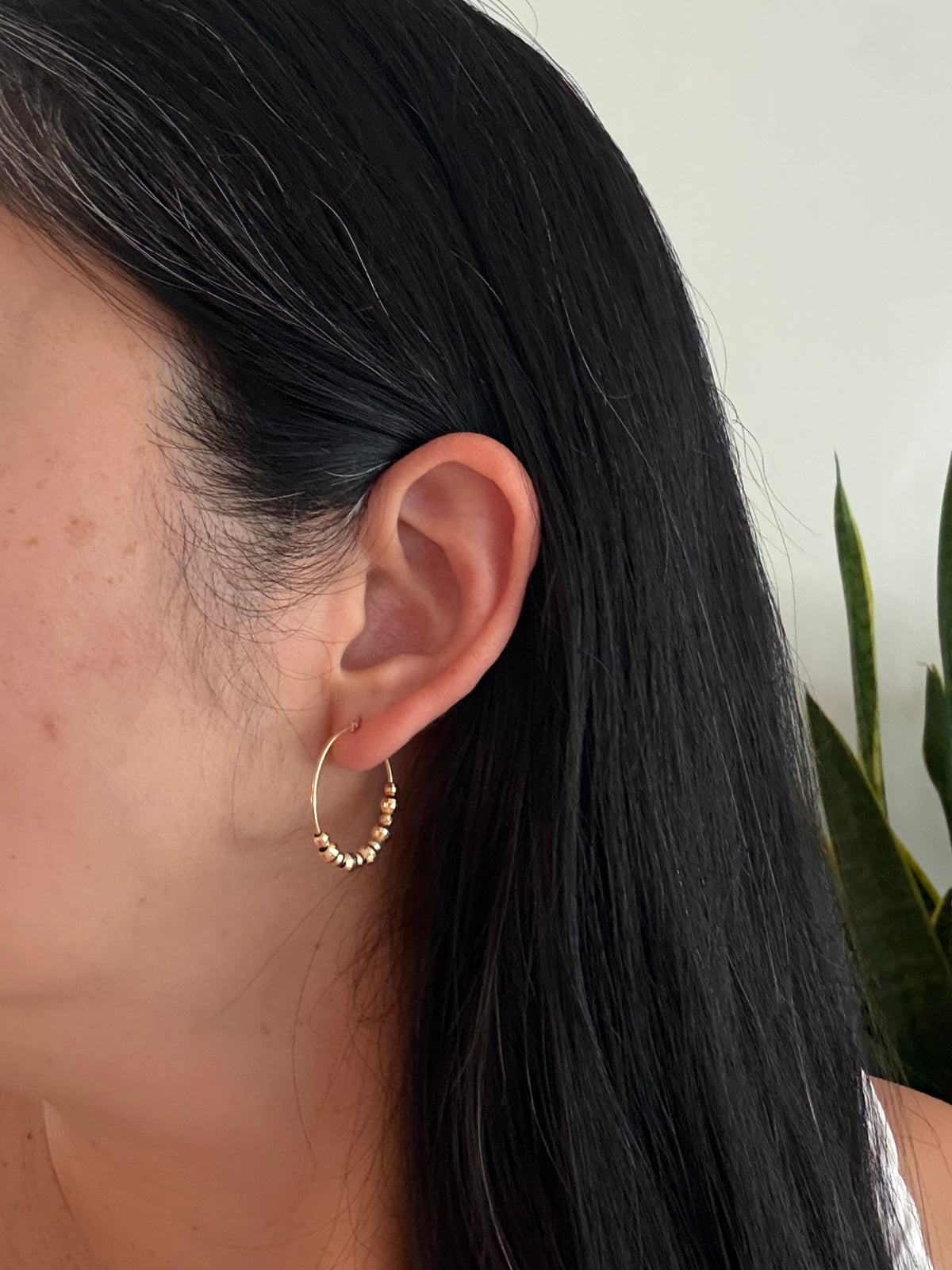 Gold Bead 14K Gold Hoop Earrings (S)