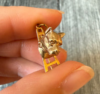 Vintage Dog Head and Fence Charm in 14K Gold