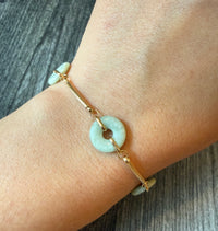 Donut Jade and 14K Gold Bar Link Bracelet (I)