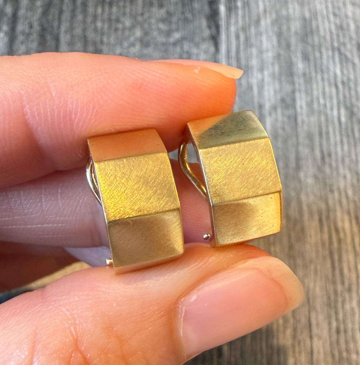 Industrial Hex Nut Style 18K Gold Half Hoop Earrings