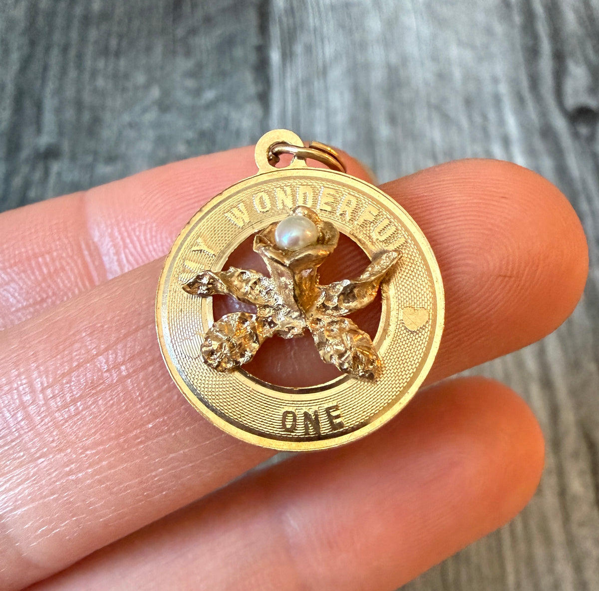 "My Wonderful One" Orchid Charm in 14K Gold
