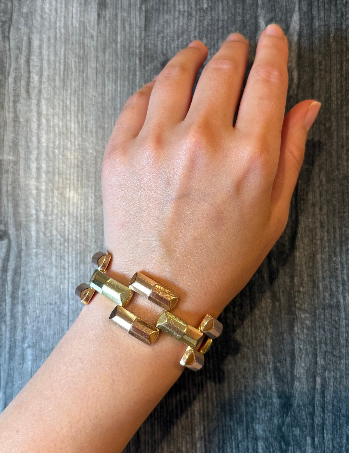 Midcentury Two Tone 14K Gold Tank Bracelet (I)