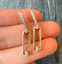 Diamond Rectangular Link Dangling Earrings in 14K Gold (I)