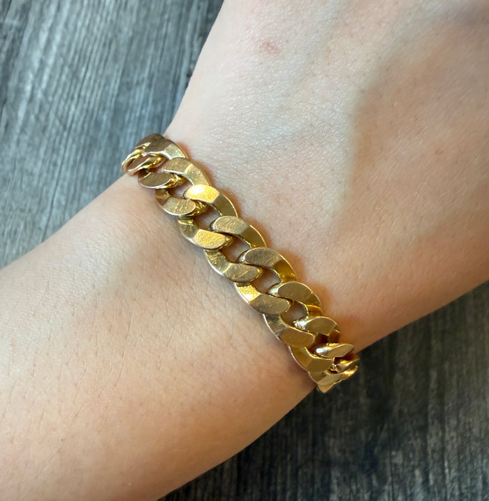 Vintage 14K Gold Faceted Curb Link Bracelet, 8.25" Long (I)