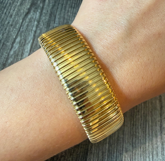 Wide Vintage Tubogas Bracelet in 14K Gold, 6.75” Long