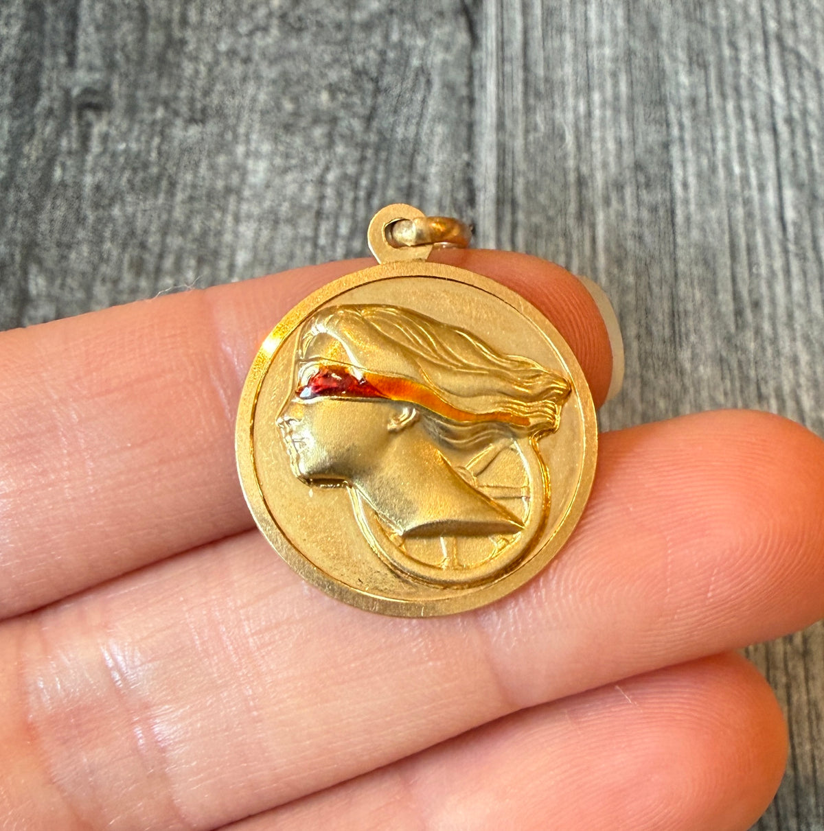 Enamel and 18K Gold Lady Fortuna Charm