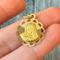 Radiant Reversible Virgin Mary and Jesus Charm in 14K Gold