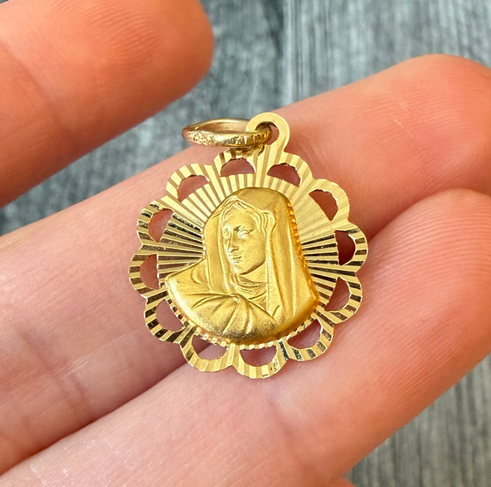 Radiant Reversible Virgin Mary and Jesus Charm in 14K Gold