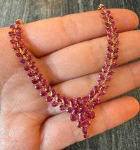 Foliate Design Ruby Cluster Necklace in 18K Gold