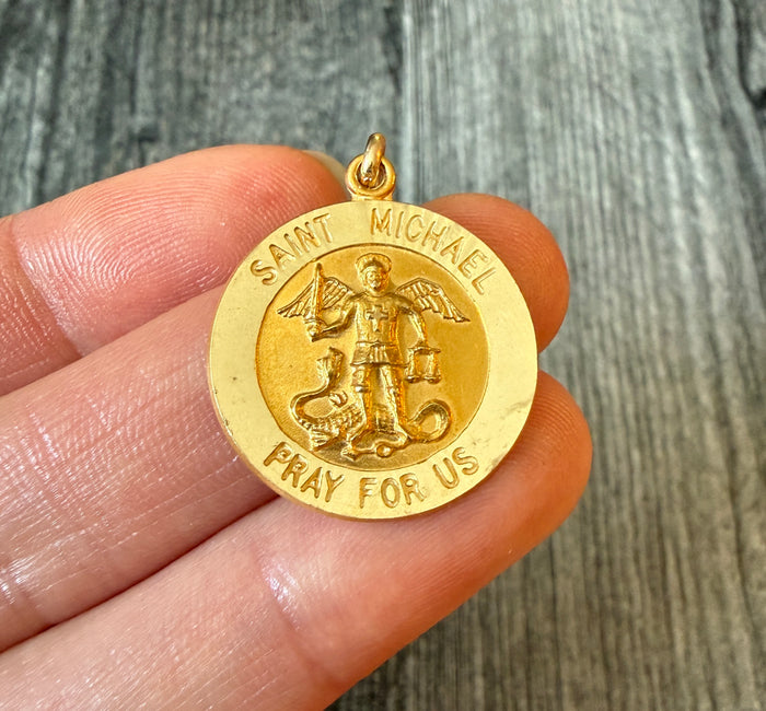 Midsized 14K Gold Saint Michael Medal Charm