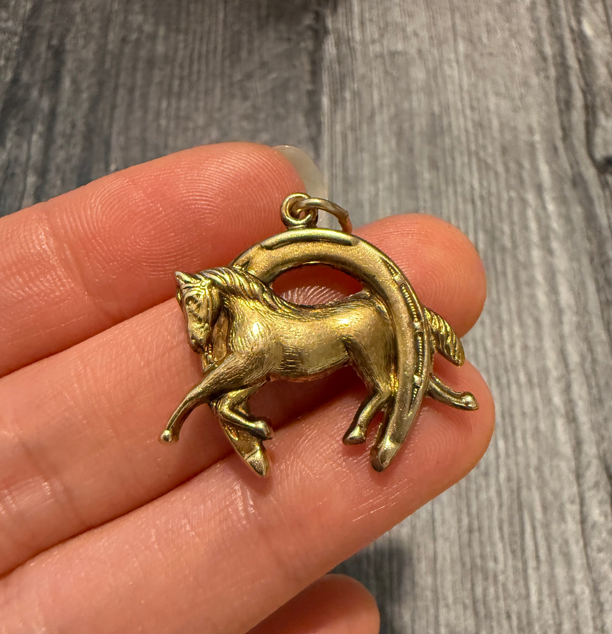 Antique Horseshoe and Horse Good Luck Talisman Charm in 14K Gold