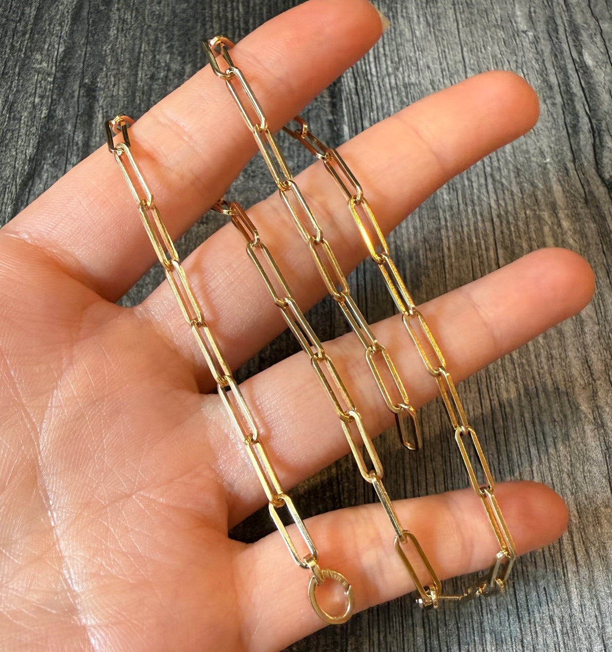 Classic 14K Gold Paperclip Chain with a Charm Holder Clasp, 18.25” Long (I)