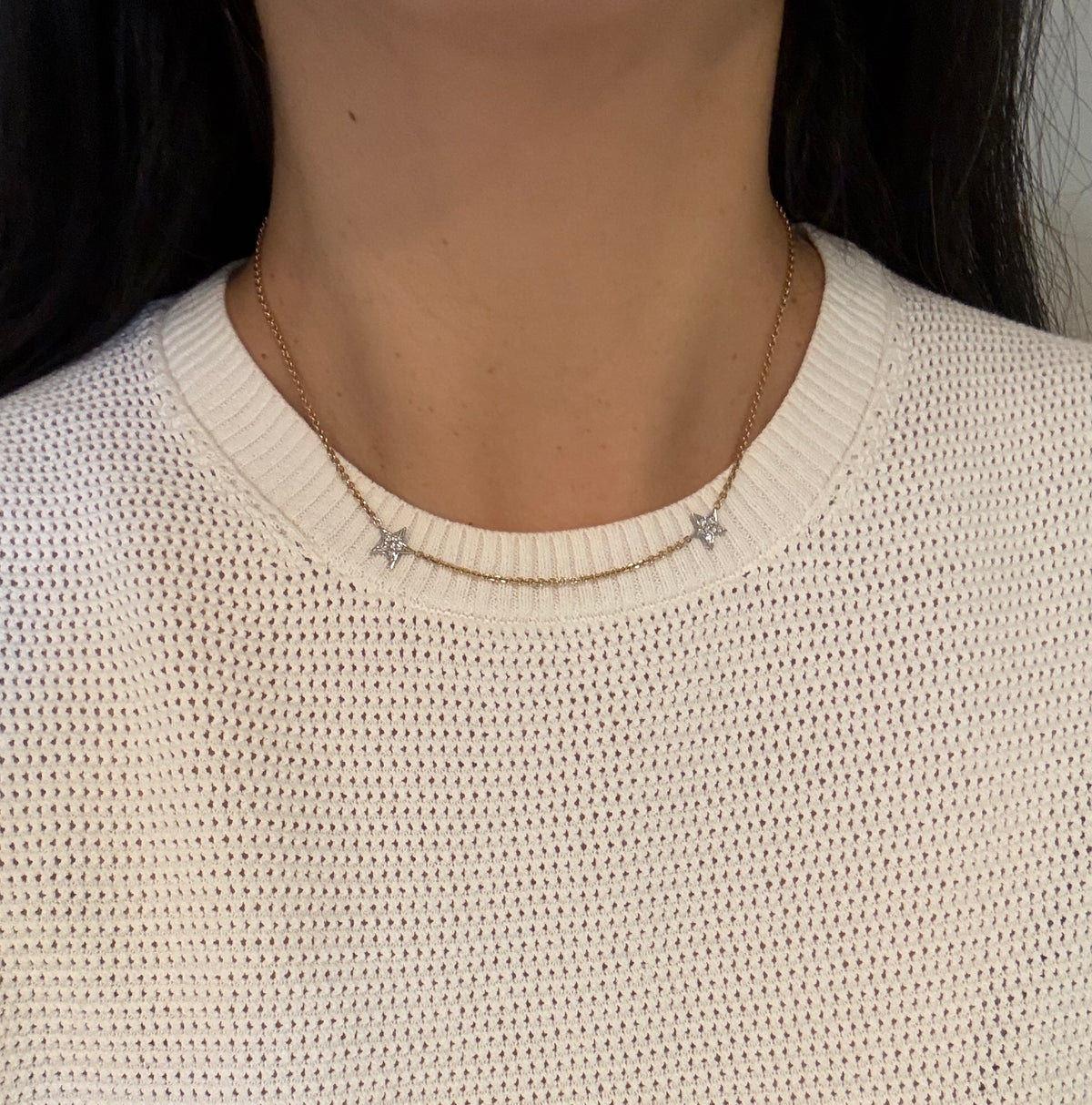 Diamond Star and 14K Gold Cable Link Chain, 17" Long