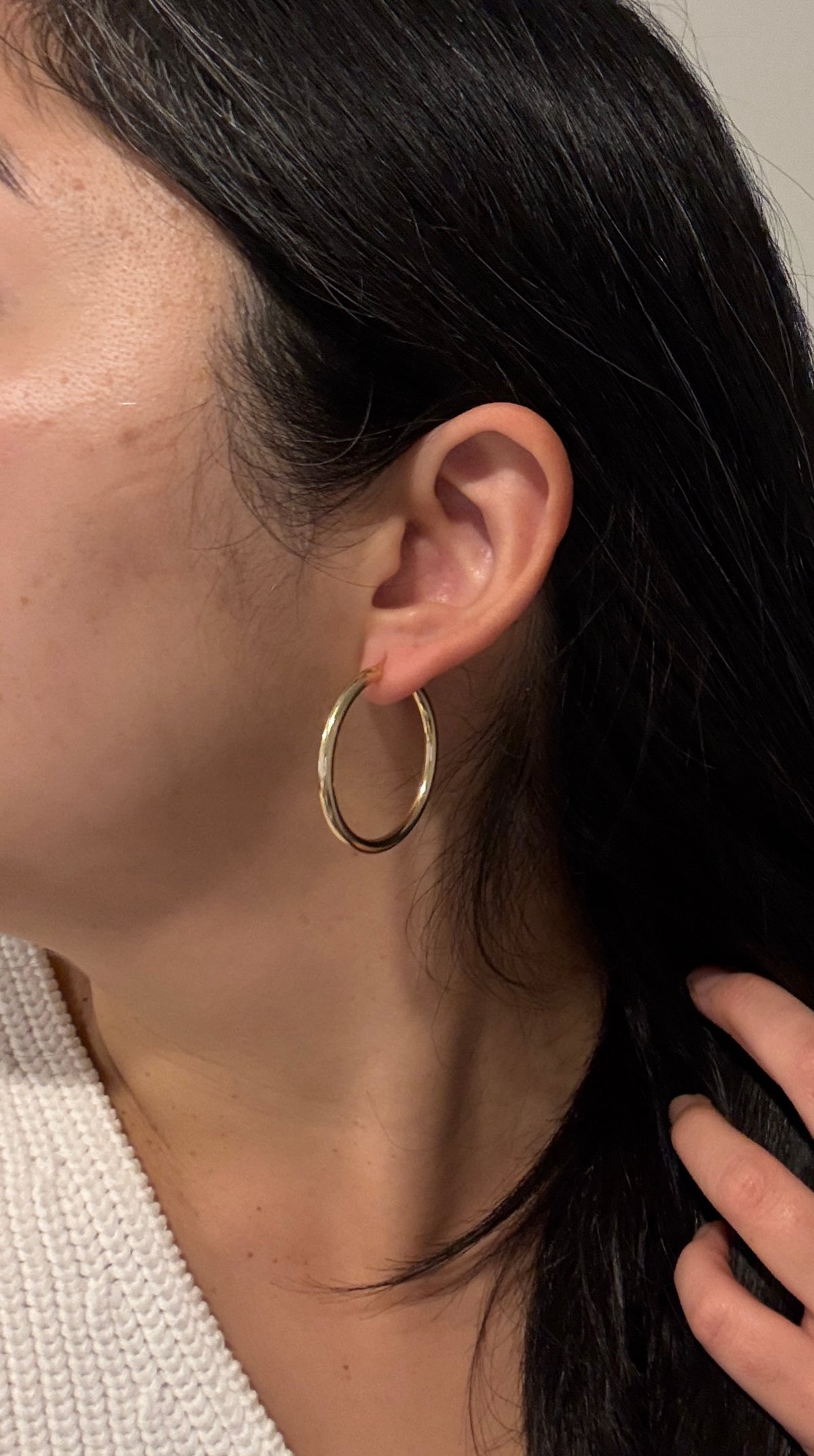 Tubular 14K Gold Hoop Earrings, 1.5” Long (S)